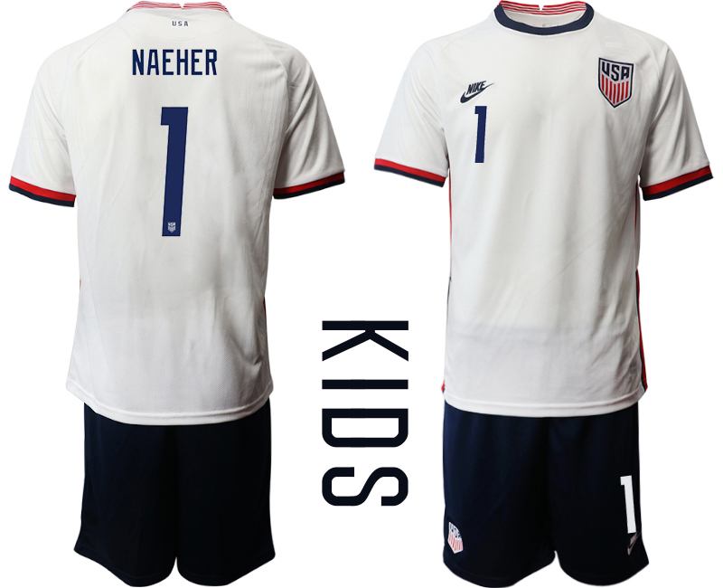 Cheap Youth 2020-2021 Season National team United States home white 1 Soccer Jersey